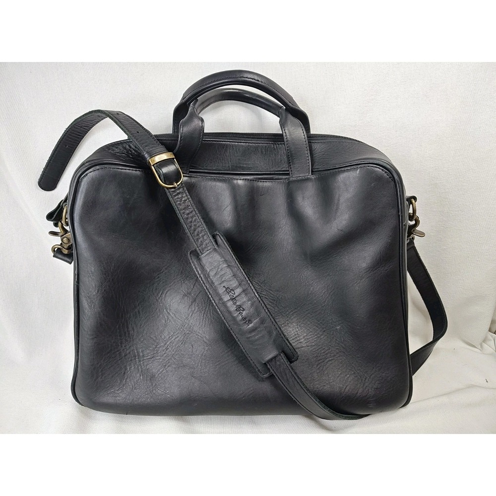 EDDIE BAUER Vintage black soft Leather Briefcase Messenger Bag Portfolio Satchel